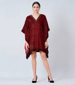 Red Crystal Embellished Houndstooth Silk Velvet Tunic