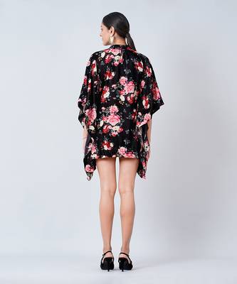 Black and Red Floral Crystal Studded Silk Velvet Tunic 9