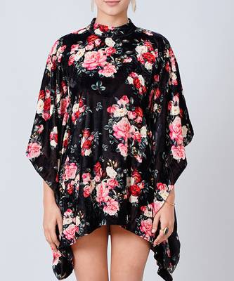 Black and Red Floral Crystal Studded Silk Velvet Tunic 10