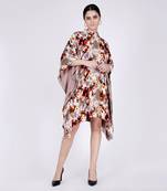 Beige Floral Crystal Studded Silk Velvet Tunic