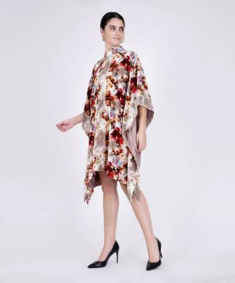Beige Floral Crystal Studded Silk Velvet Tunic 2