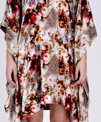 Beige Floral Crystal Studded Silk Velvet Tunic 5