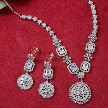 American Diamond White Necklace Set For Women 2