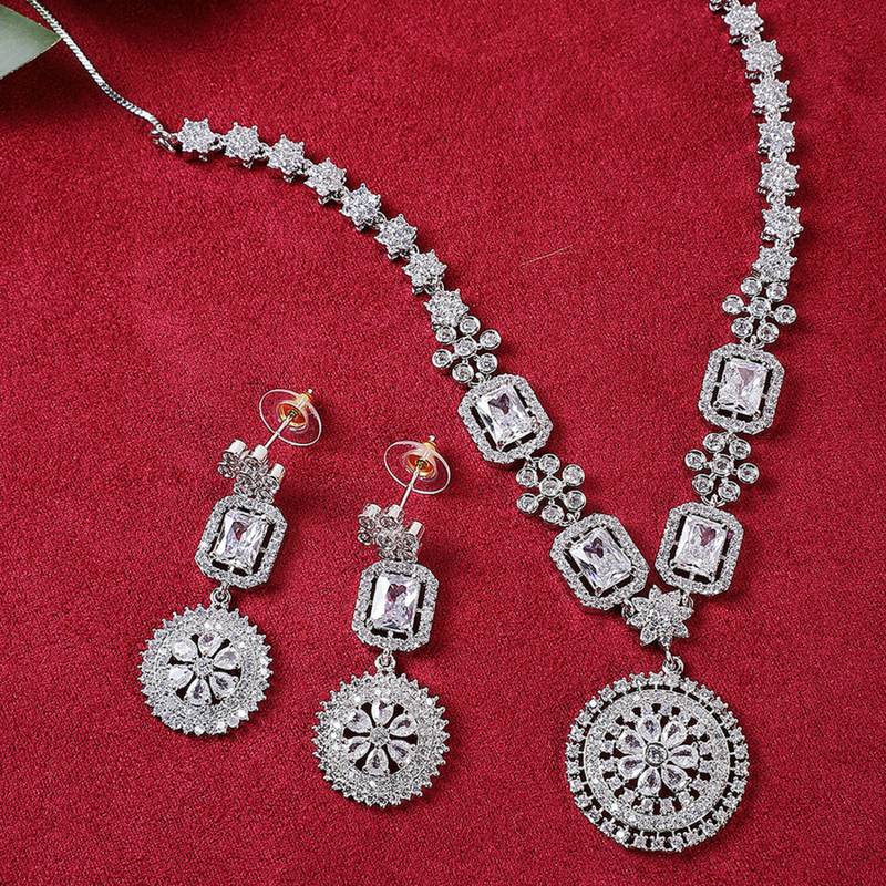 American Diamond White Necklace Set For Women