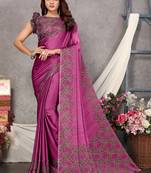 Magenta plain chiffon saree with blouse