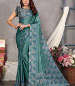Teal plain chiffon saree with blouse