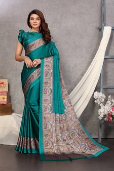 Teal Plain Chiffon Saree With Blouse
