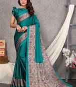 Teal Plain Chiffon Saree With Blouse