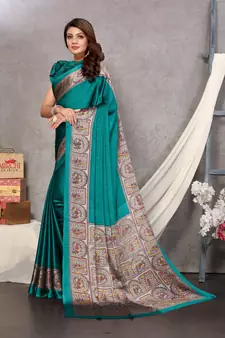 Teal Plain Chiffon Saree With Blouse