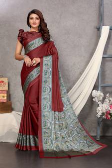 Maroon Plain Chiffon Saree With Blouse
