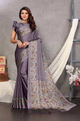 Purple Plain Chiffon Saree With Blouse 1
