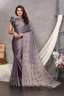 Purple Plain Chiffon Saree With Blouse