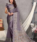 Purple Plain Chiffon Saree With Blouse