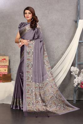 Purple Plain Chiffon Saree With Blouse 3