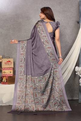 Purple Plain Chiffon Saree With Blouse 4