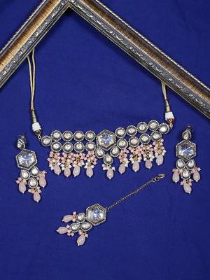 Steorra Jewels Traditional Jaipuri Peach Necklace Set For Women 1