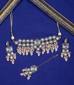 Steorra Jewels Traditional Jaipuri Peach Necklace Set For Women