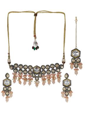 Steorra Jewels Traditional Jaipuri Peach Necklace Set For Women 2
