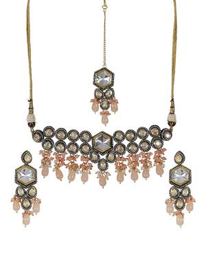 Steorra Jewels Traditional Jaipuri Peach Necklace Set For Women 3