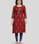 Maroon printed rayon long-kurtis