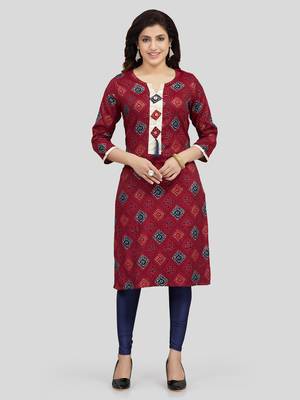 Maroon printed rayon long-kurtis 1