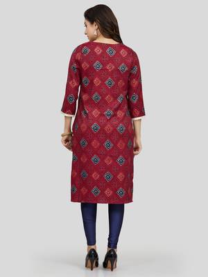 Maroon printed rayon long-kurtis 2