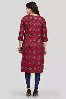 Maroon printed rayon long-kurtis