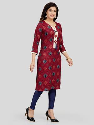 Maroon printed rayon long-kurtis 3