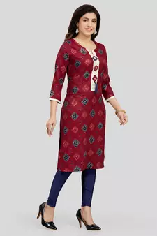 Maroon printed rayon long-kurtis