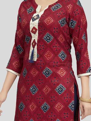 Maroon printed rayon long-kurtis 4