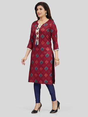 Maroon printed rayon long-kurtis 5