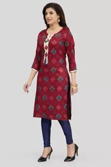 Maroon printed rayon long-kurtis
