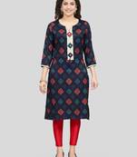Navy-blue printed rayon long-kurtis