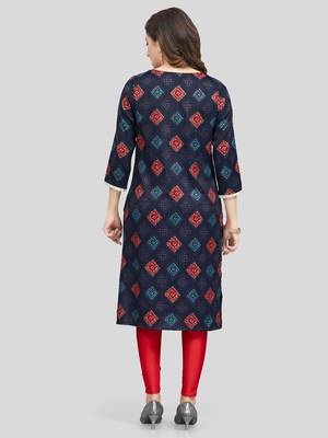 Navy-blue printed rayon long-kurtis 2
