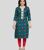 Green printed rayon long-kurtis