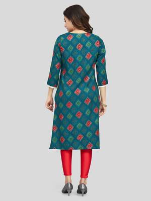 Green printed rayon long-kurtis 2