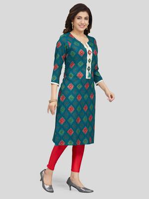 Green printed rayon long-kurtis 3