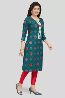 Green printed rayon long-kurtis