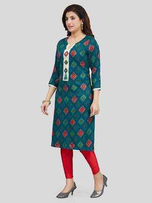 Green printed rayon long-kurtis 5