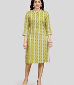 Green printed rayon long-kurtis