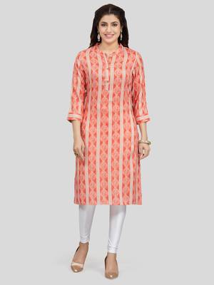 Peach printed rayon long-kurtis 1