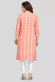 Peach printed rayon long-kurtis