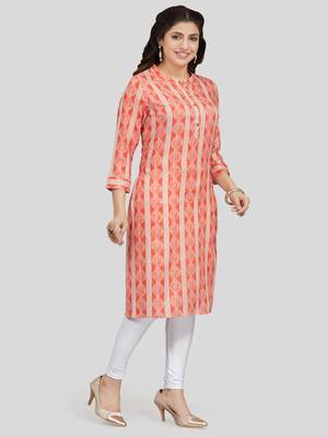 Peach printed rayon long-kurtis 3