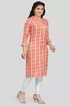 Peach printed rayon long-kurtis