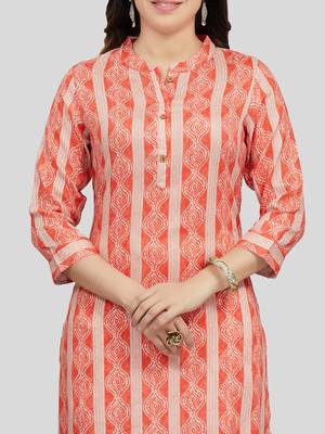 Peach printed rayon long-kurtis 4