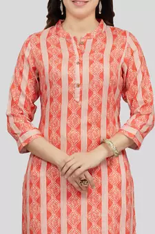 Peach printed rayon long-kurtis