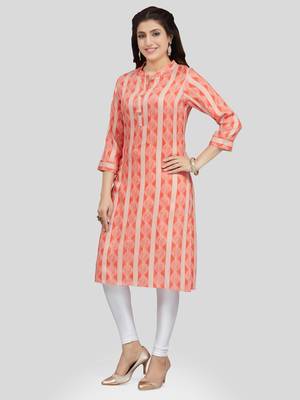 Peach printed rayon long-kurtis 5