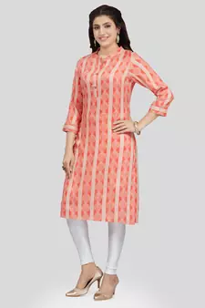 Peach printed rayon long-kurtis