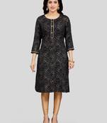 Black printed rayon long-kurtis