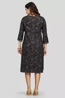Black printed rayon long-kurtis